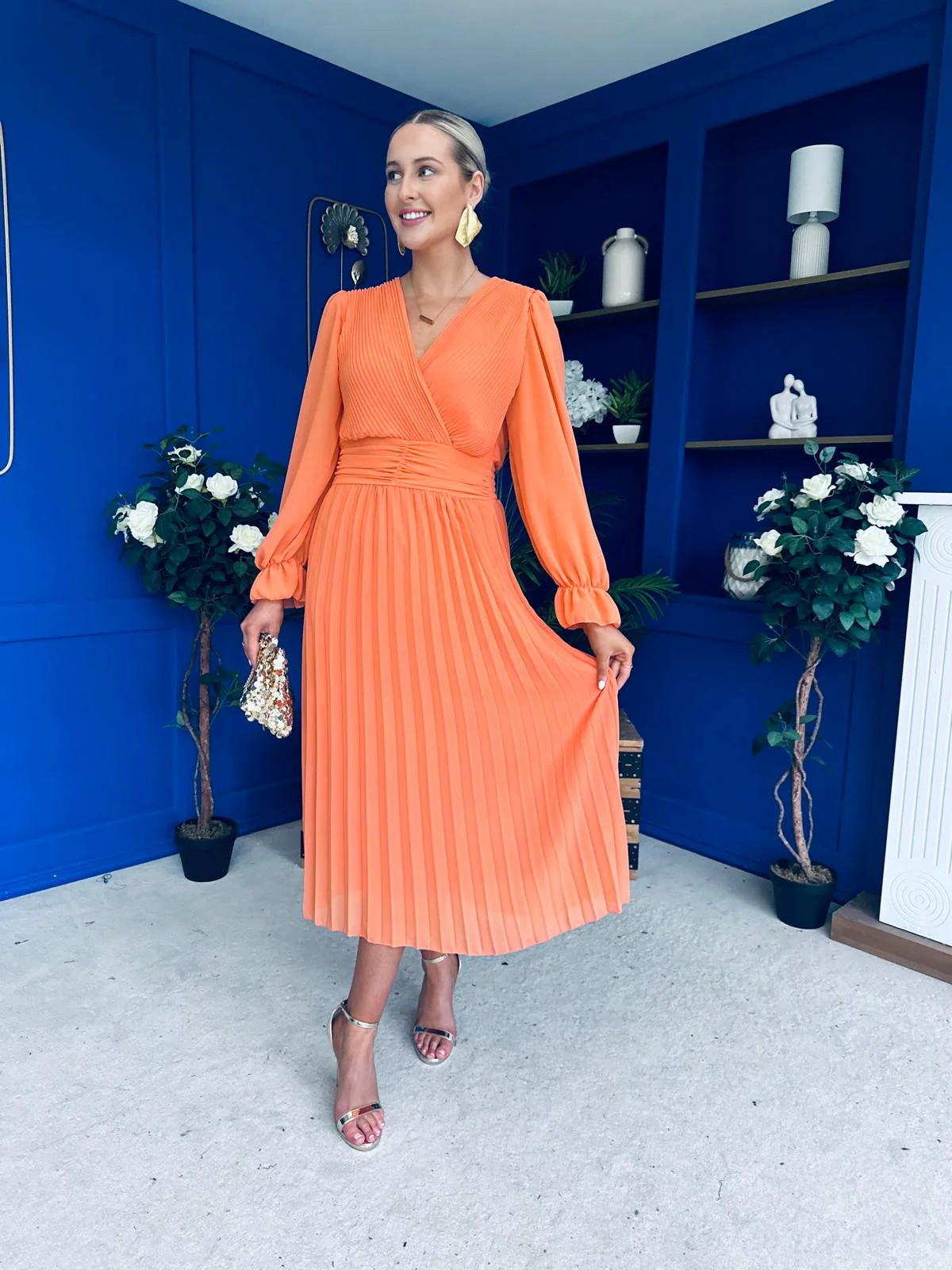 Clodagh Pleat Detailed Midi Dress Amber - Image 8