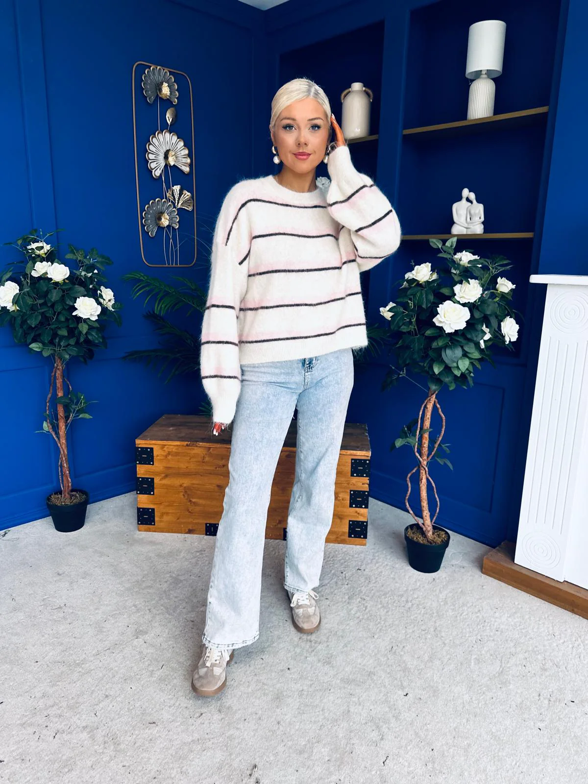 Maeve Striped Knit Jumper Cream - Image 3