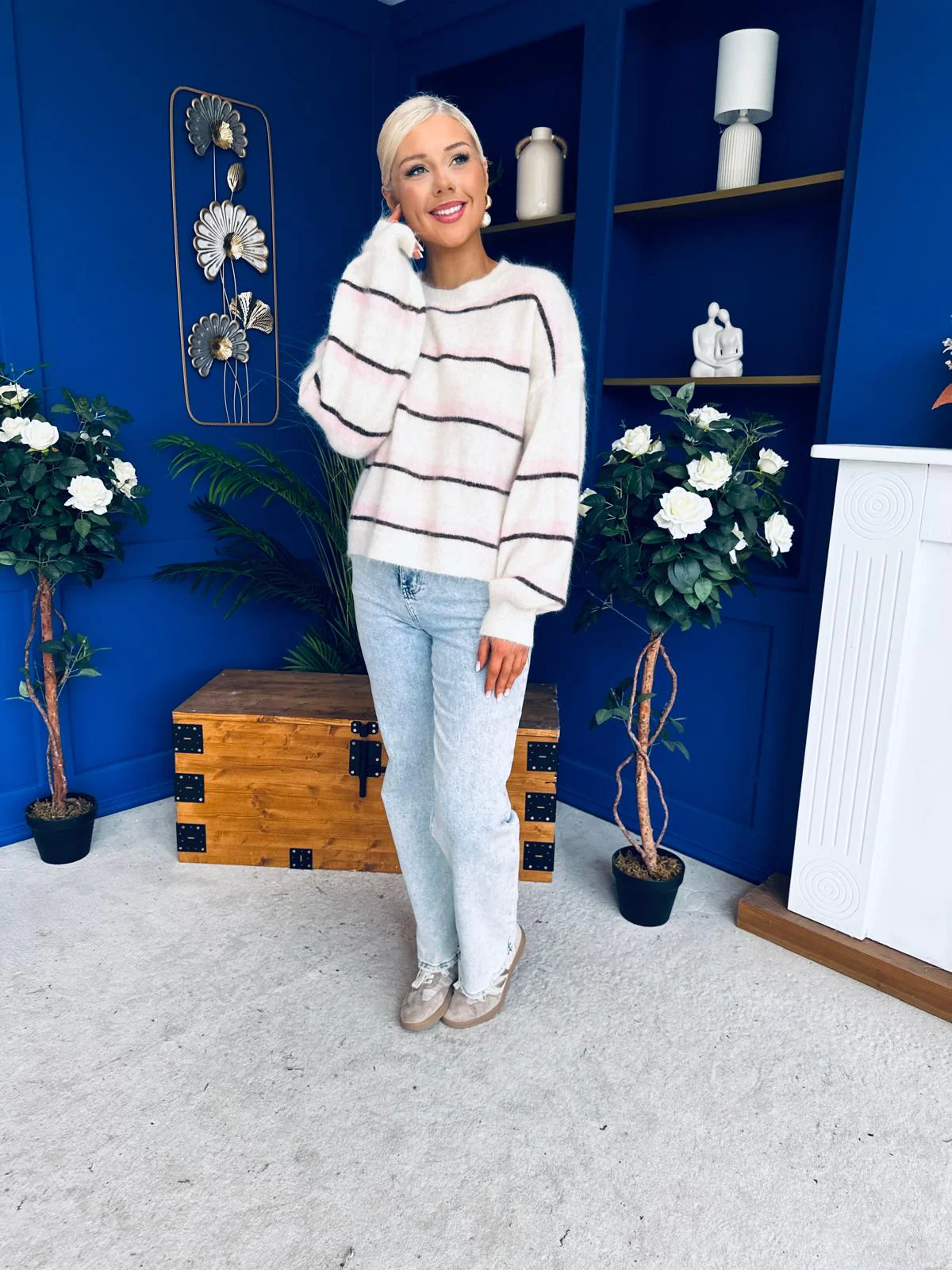 Maeve Striped Knit Jumper Cream - Image 5