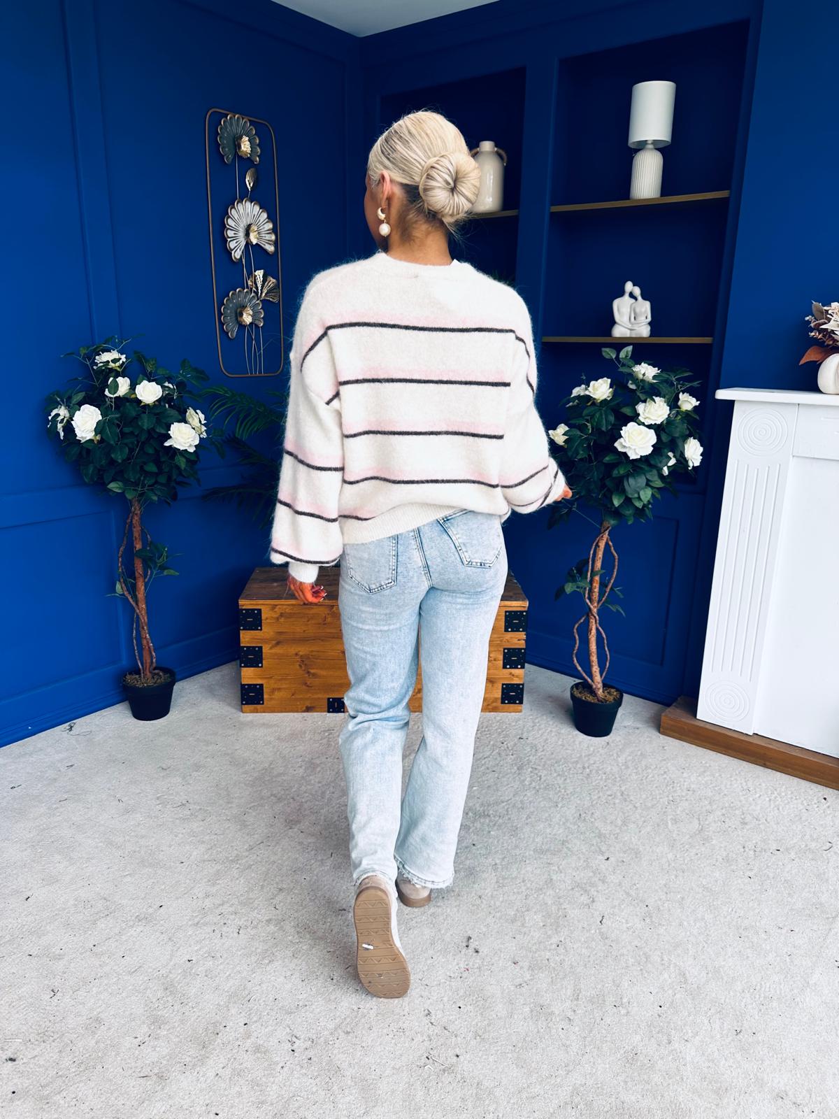 Maeve Striped Knit Jumper Cream - Image 8