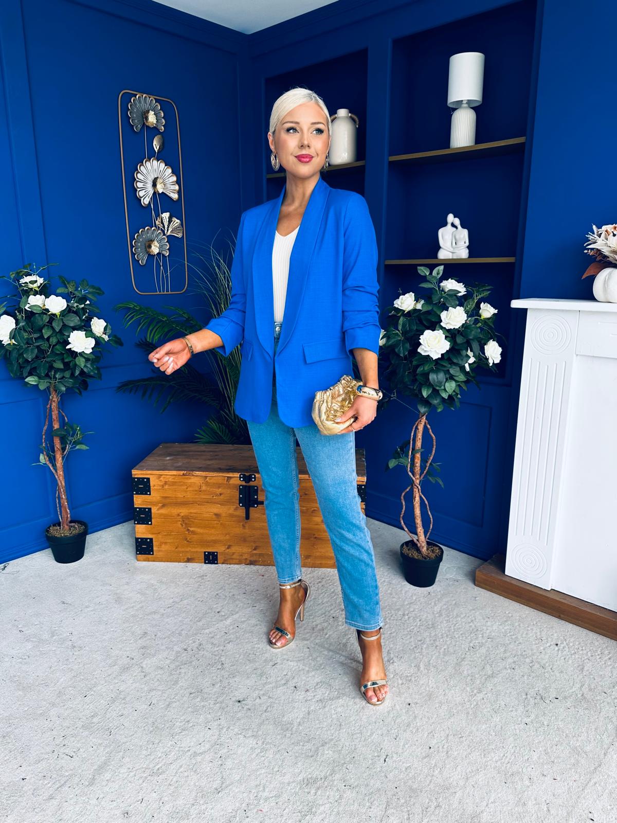 Sarah Gathered Sleeve Blazer Cobalt - Image 3