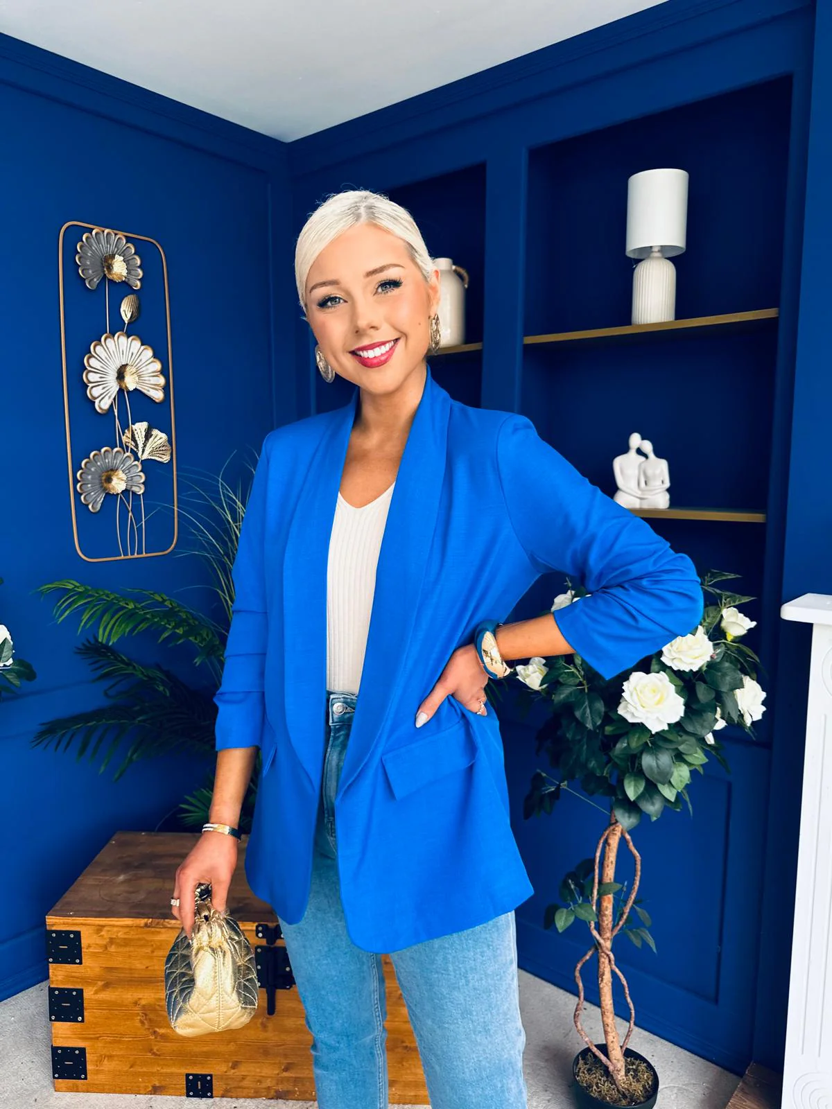 Sarah Gathered Sleeve Blazer Cobalt - Image 4