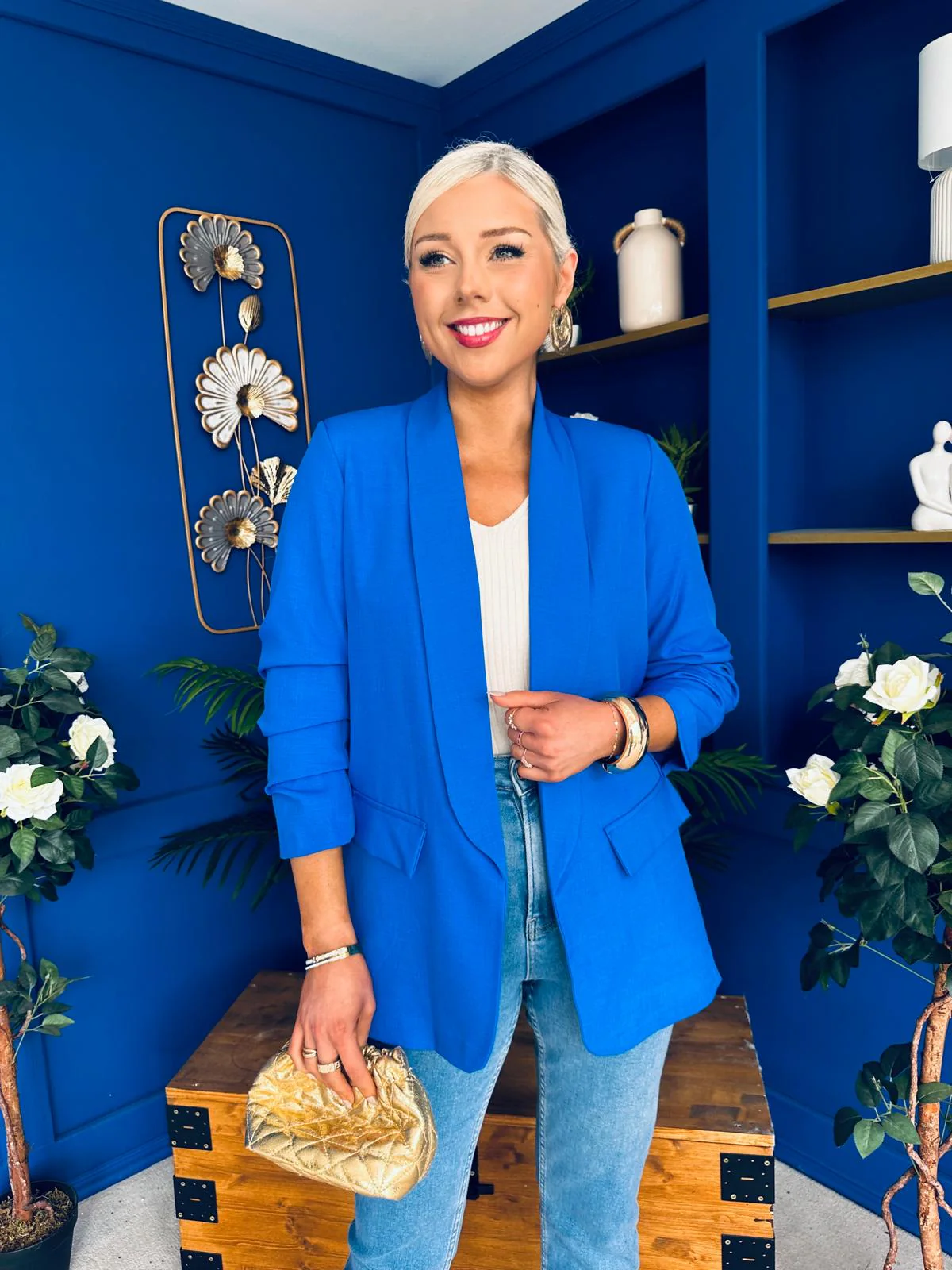 Sarah Gathered Sleeve Blazer Cobalt - Image 7
